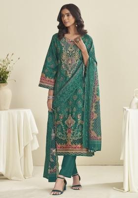 Teal Embroidered Cotton Kurta Set