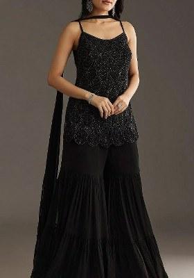 Black Embroidered Georgette Kurta Set