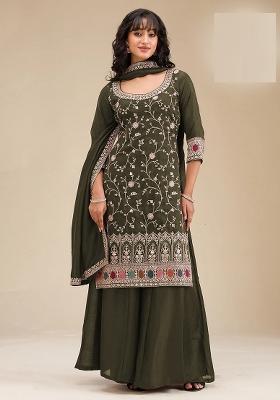 Green Embroidery Vichitra Salwar Suit Set