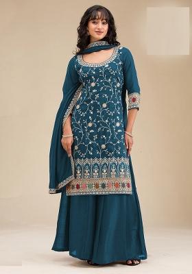 Blue Embroidery Vichitra Salwar Suit Set