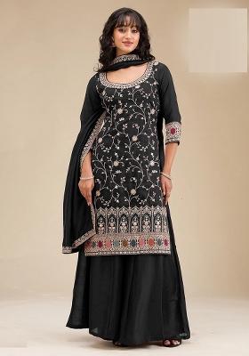 Black Embroidery Vichitra Salwar Suit Set