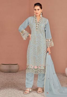 Sky Embroidery Organza Salwar Suit Set