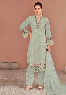 Green Embroidery Organza Salwar Suit Set