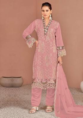 Pink Embroidery Organza Salwar Suit Set