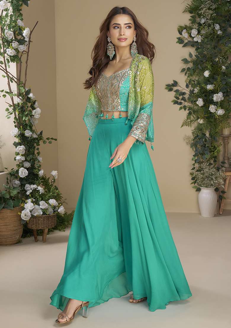 Sky Embroidery Chinon Salwar Suit Set - Indya
