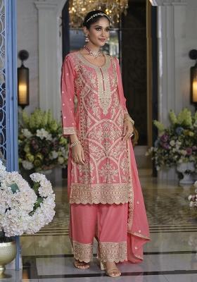 Pink Embroidery Chinon Salwar Suit Set
