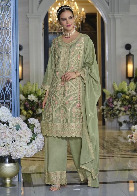 Green Embroidery Chinon Salwar Suit Set