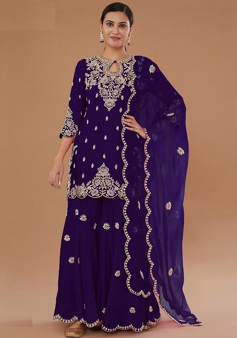 Blue Embroidery Vichitra Salwar Suit Set