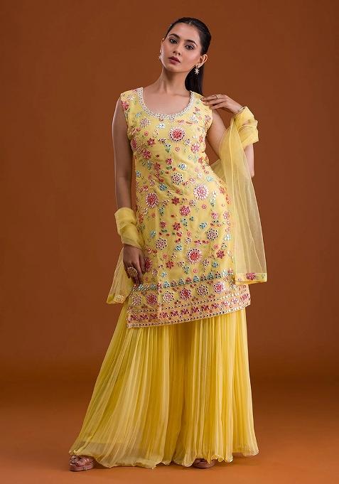 Yellow Embroidery Georgette Salwar Suit Set