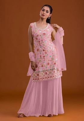 Pink Embroidery Georgette Salwar Suit Set