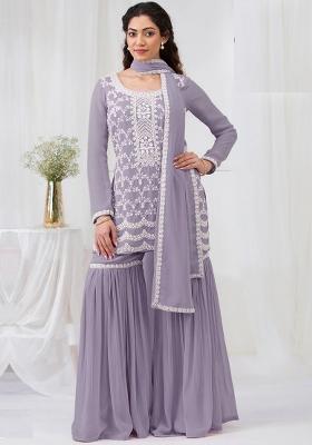 Lavender Embroidery Georgette Plazzo Salwar Suit