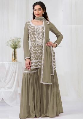 Green Embroidery Georgette Plazzo Salwar Suit