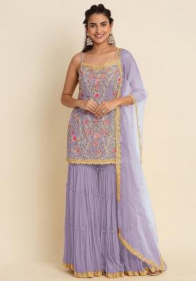 Purple Embroidery Georgette Sharara Set