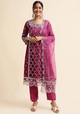 Wine Embroidery Faux Georgette Salwar Kameez