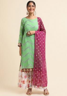 Green Embroidery Faux Georgette Sharara Set
