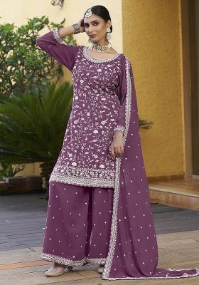 Dusty Pink Embroidery Georgette Palazzo Set