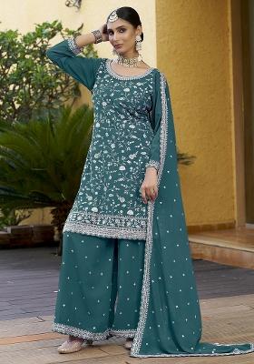 Rama Green Embroidery Georgette Palazzo Set