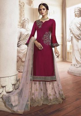 Maroon Embroidery Rangoli Georgette Palazzo Set
