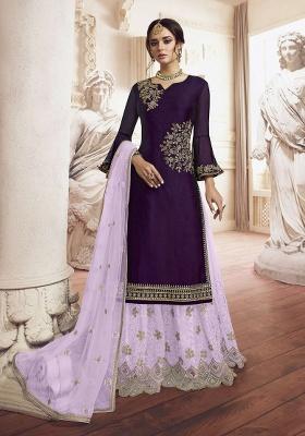 Wine Embroidery Rangoli Georgette Palazzo Set