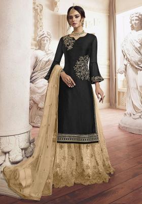 Black Embroidery Rangoli Georgette Palazzo Set