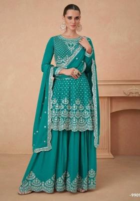 Rama Green Embroidery Georgette Palazzo Set