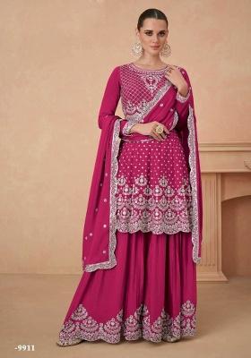 Magenta Embroidery Georgette Palazzo Set