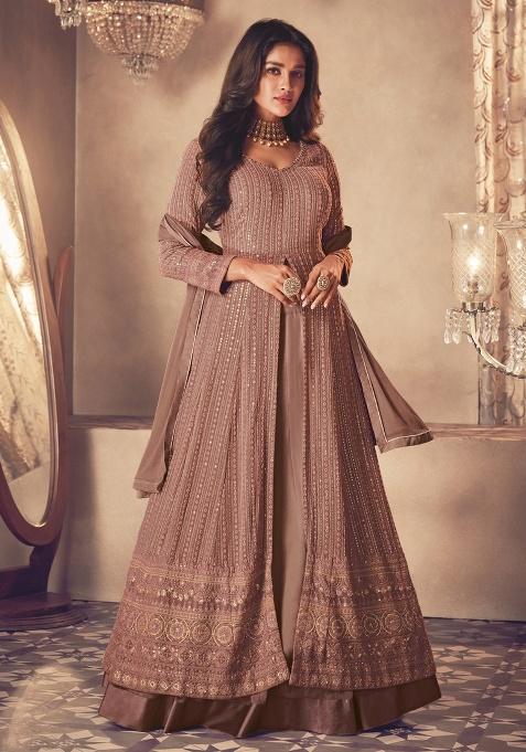 Rose Gold Embroidery Georgette Skirt Kameez Set