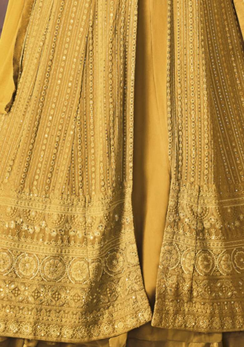 Yellow Embroidery Georgette Skirt Kameez Set - Indya