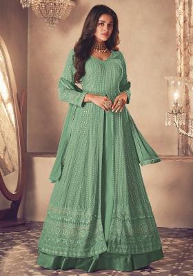 Light Green Embroidery Georgette Skirt Kameez Set