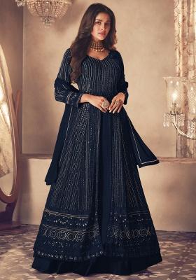 Blue Embroidery Georgette Skirt Kameez Set