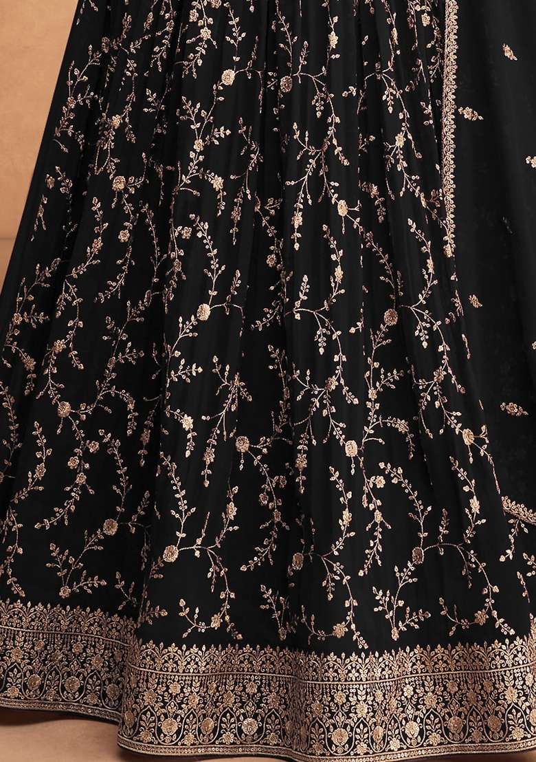 Black Embroidery Georgette Anarkali set - Indya
