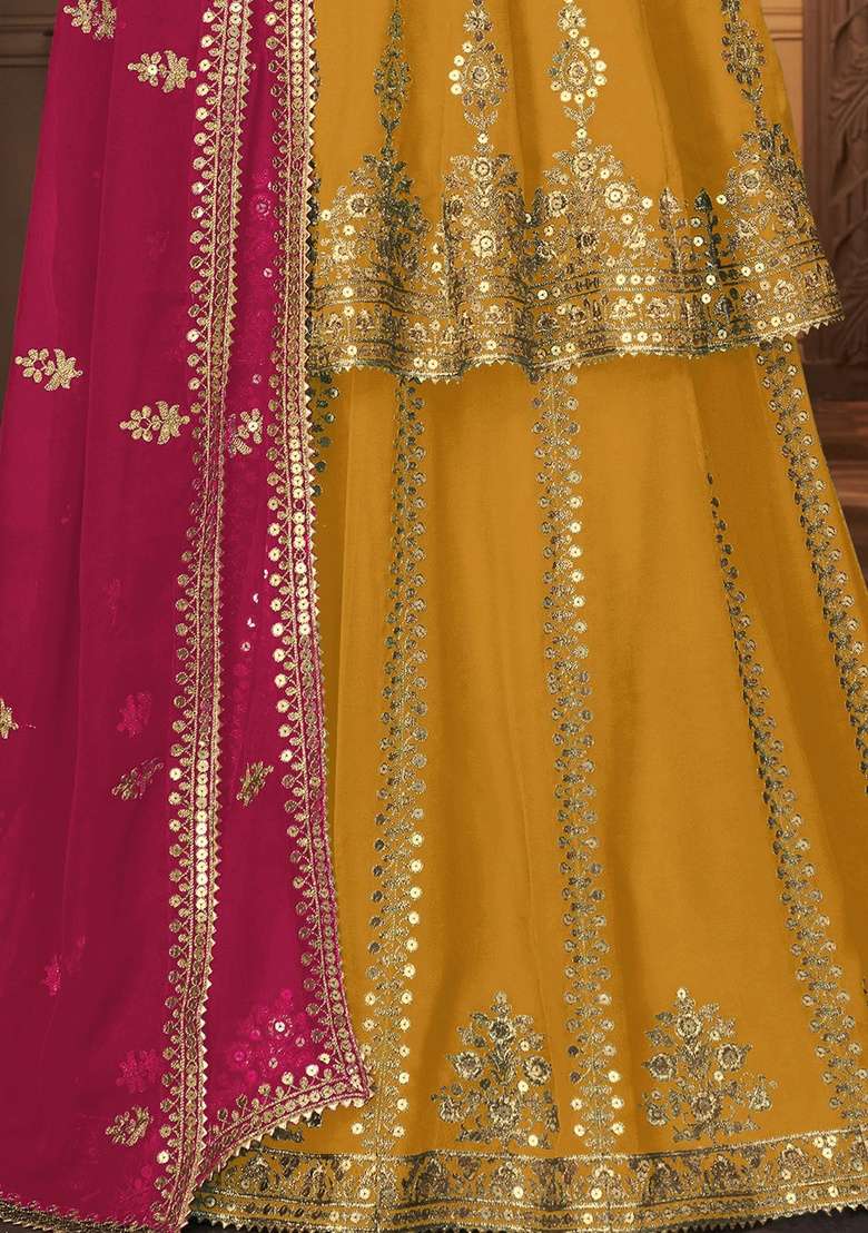 Yellow Embroidery Georgette Skirt Kameez Set - Indya