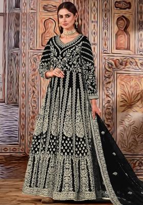 Black Embroidery Net Anarkali set