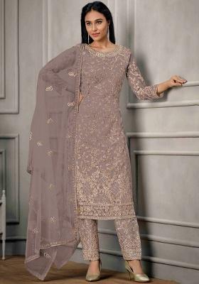 Purple Embroidery Net Salwar Kameez