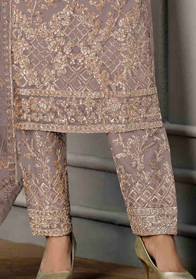 Purple Embroidery Net Salwar Kameez - Indya
