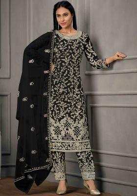 Black Embroidery Net Salwar Kameez
