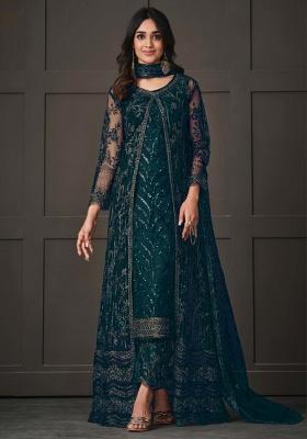 Green Embroidery Net Salwar Kameez