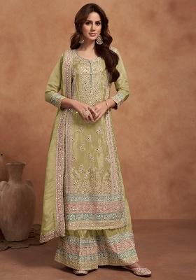 Lemon Embroidery Silk Palazzo Set