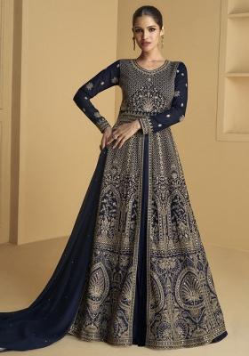 Navy Blue Embroidery Georgette Anarkali set