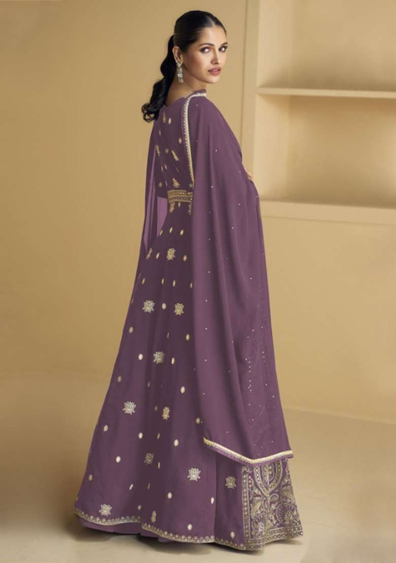 Purple Embroidery Georgette Anarkali set - Indya