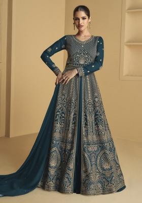 Teal Blue Embroidery Georgette Anarkali set