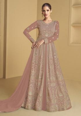 Peach Embroidery Georgette Anarkali set