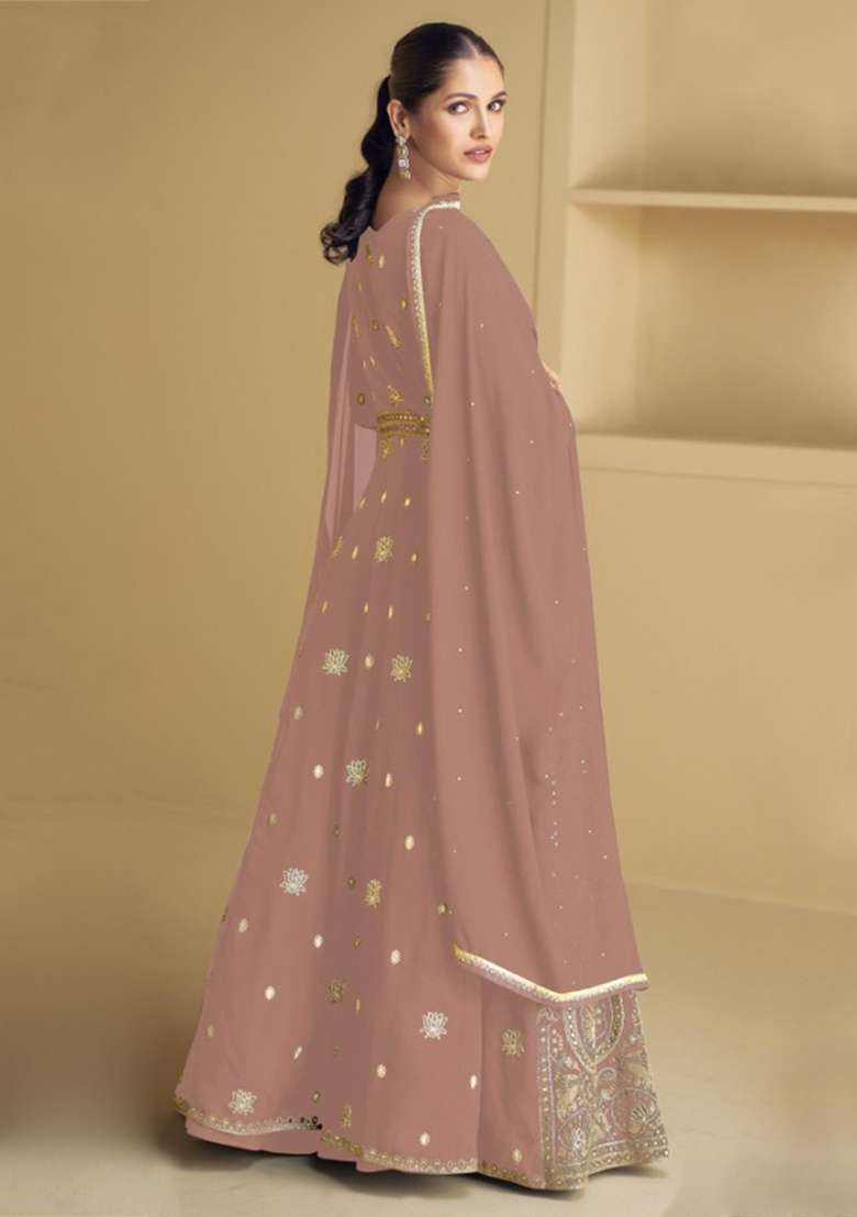 Peach Embroidery Georgette Anarkali set - Indya