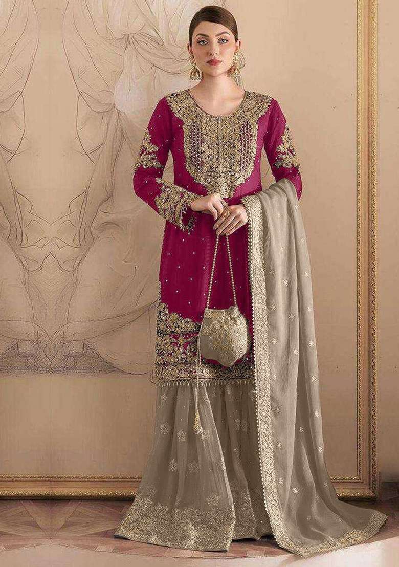 Rani Embroidery Fox Georgette Sharara Set - Indya