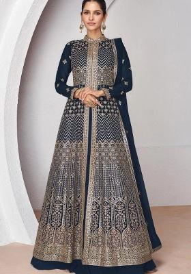 Navy Blue Embroidery Georgette Anarkali set