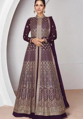 Wine Embroidery Georgette Anarkali set