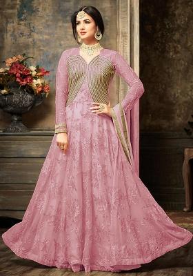 Pink Embroidery Georgette Anarkali set