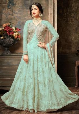 Pista Green Embroidery Georgette Anarkali set