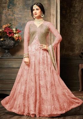 Peach Embroidery Georgette Anarkali set