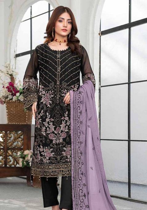 Black Embroidered Georgette Salwar Kameez Set
